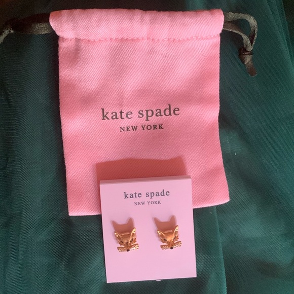 NEW KATE SPADE “SO FOXY” GOLD FOX STUD EARRINGS w/PINK DUSTBAG - Picture 3 of 14
